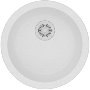 Aqu White Granite Quartz Stone Kitchen Sink Round Single Bowl